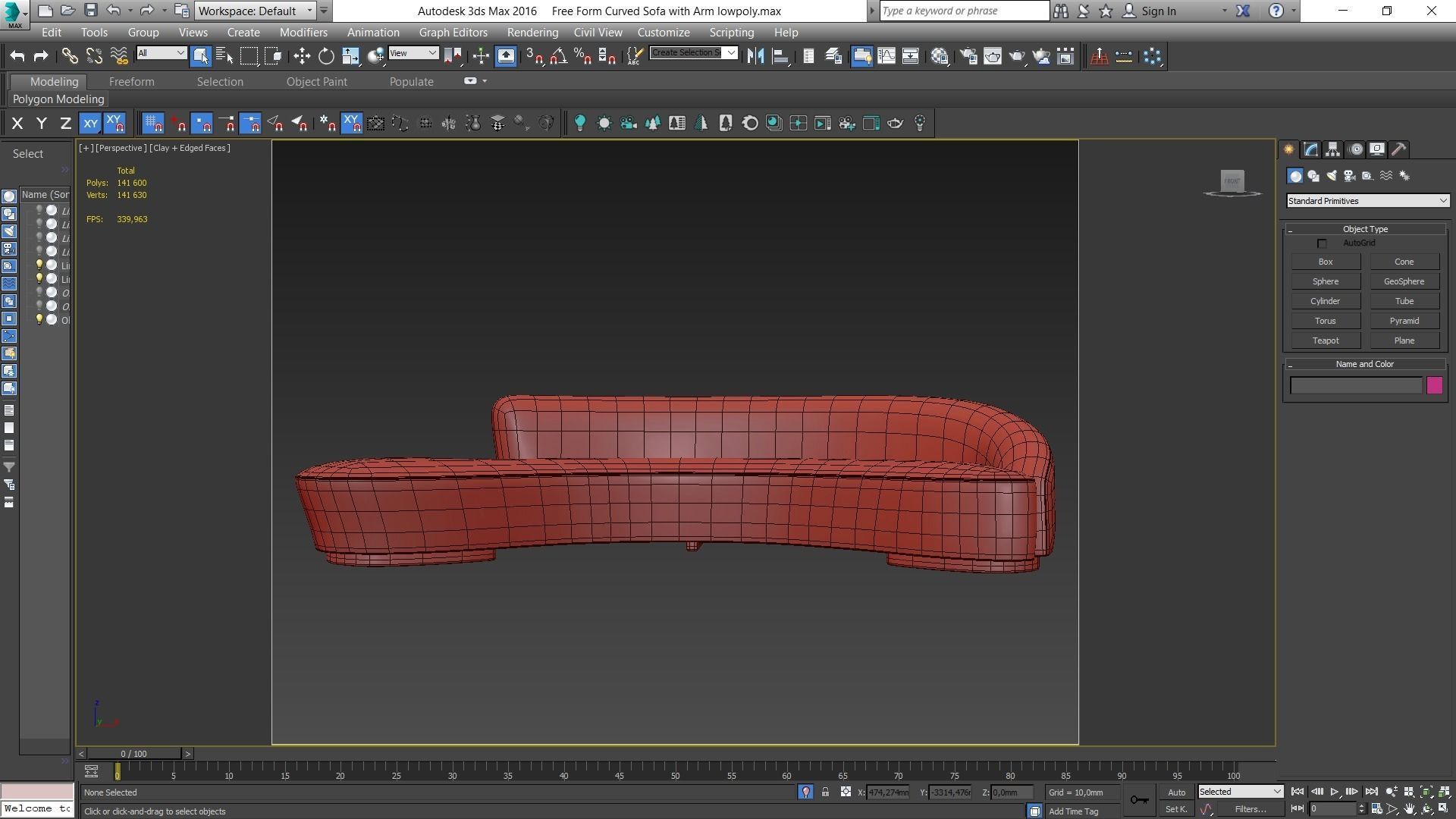 Free Form Curved Sofa with Arm Low-poly 3D model_8