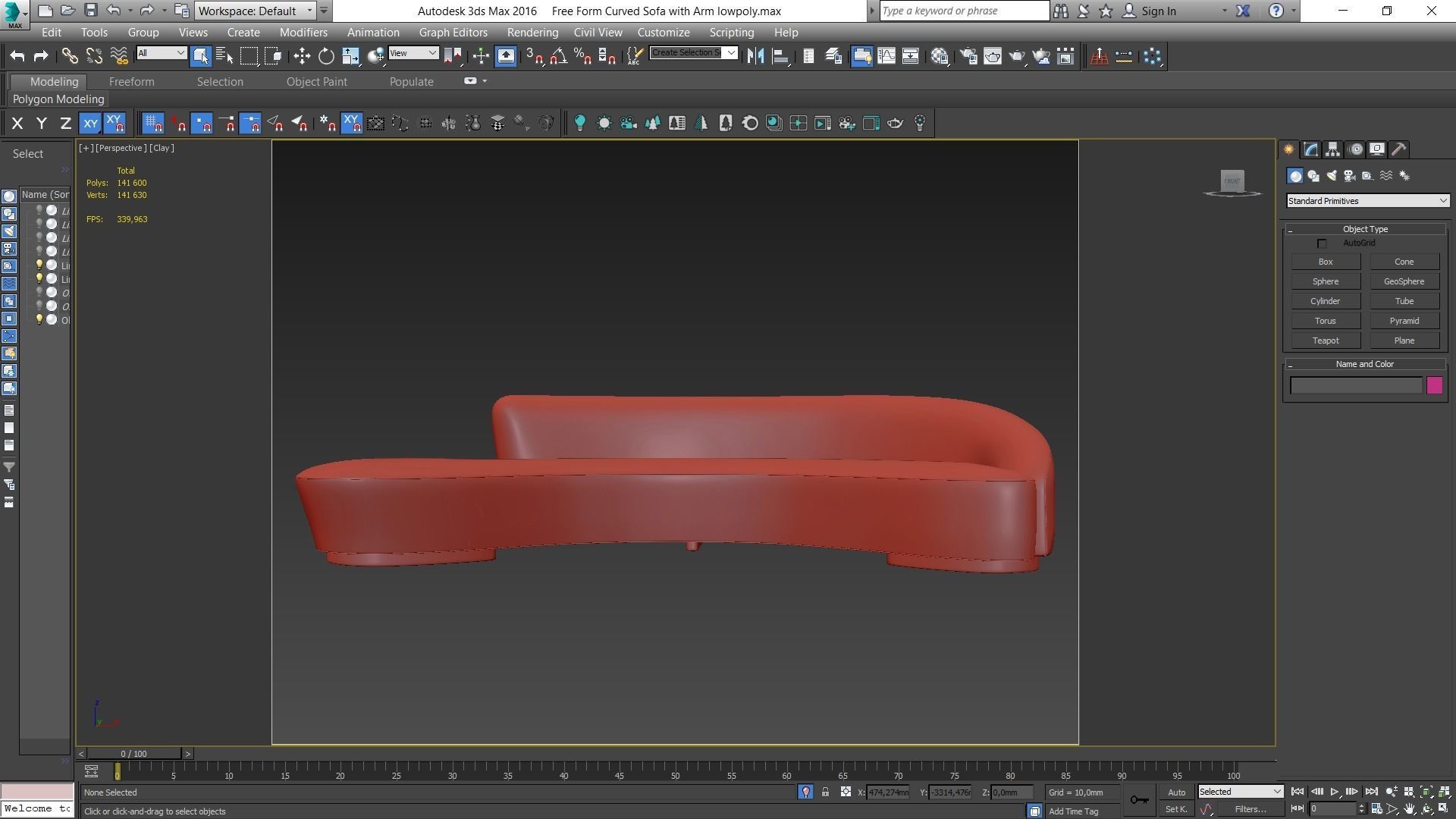 Free Form Curved Sofa with Arm Low-poly 3D model_9