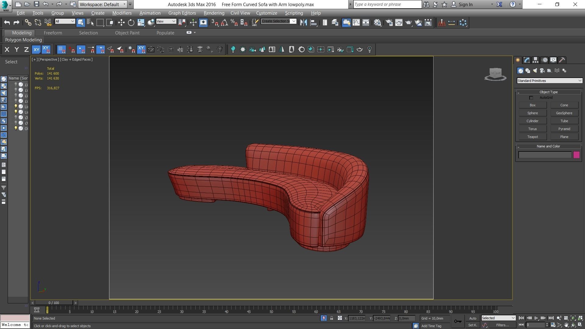 Free Form Curved Sofa with Arm Low-poly 3D model_6