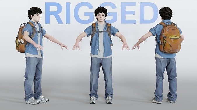Boy Male Character RIGGED Game Ready  Low-poly 3D model