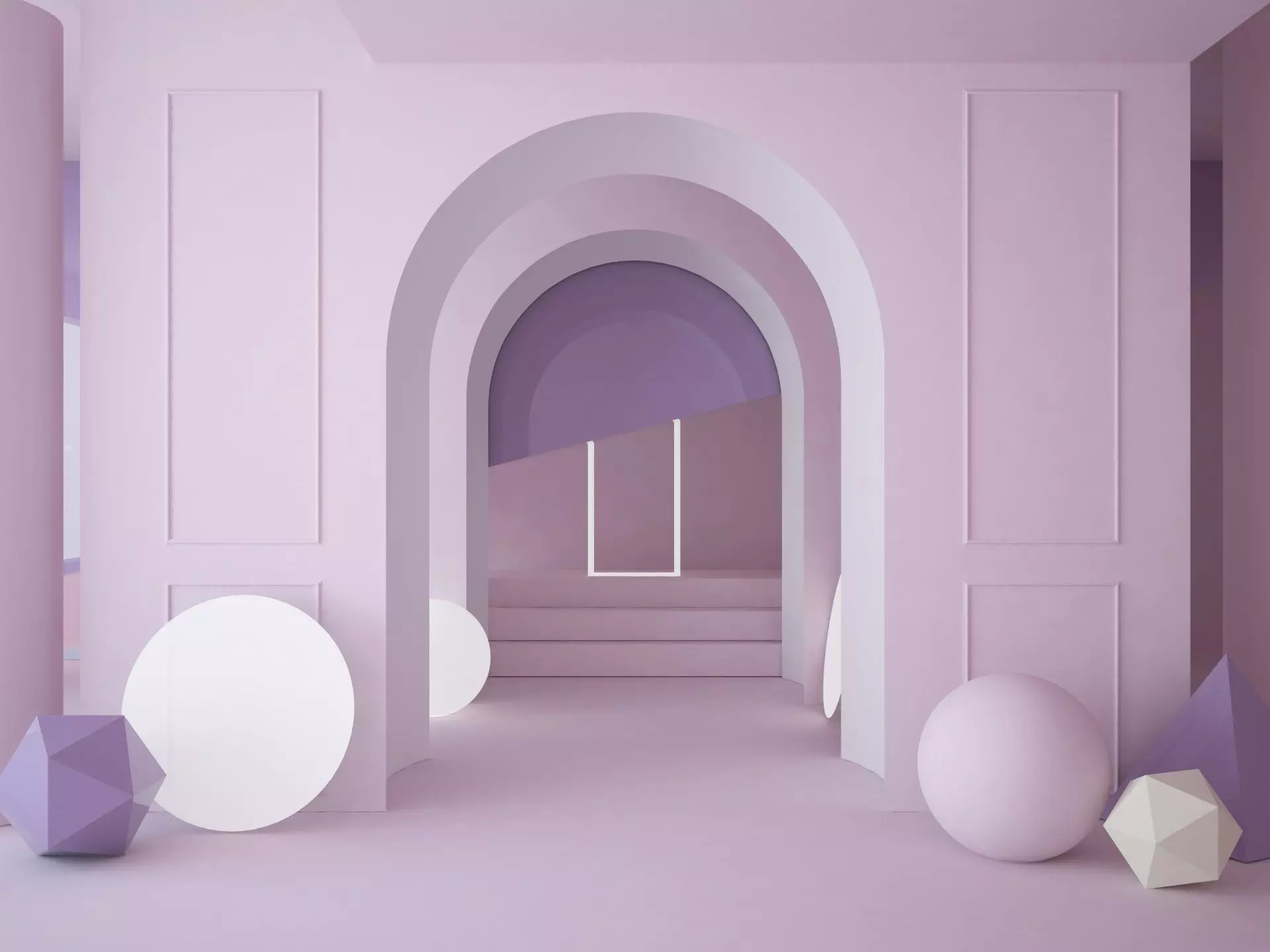 Abstract scene with arch corridor ended with altar 3D model_0