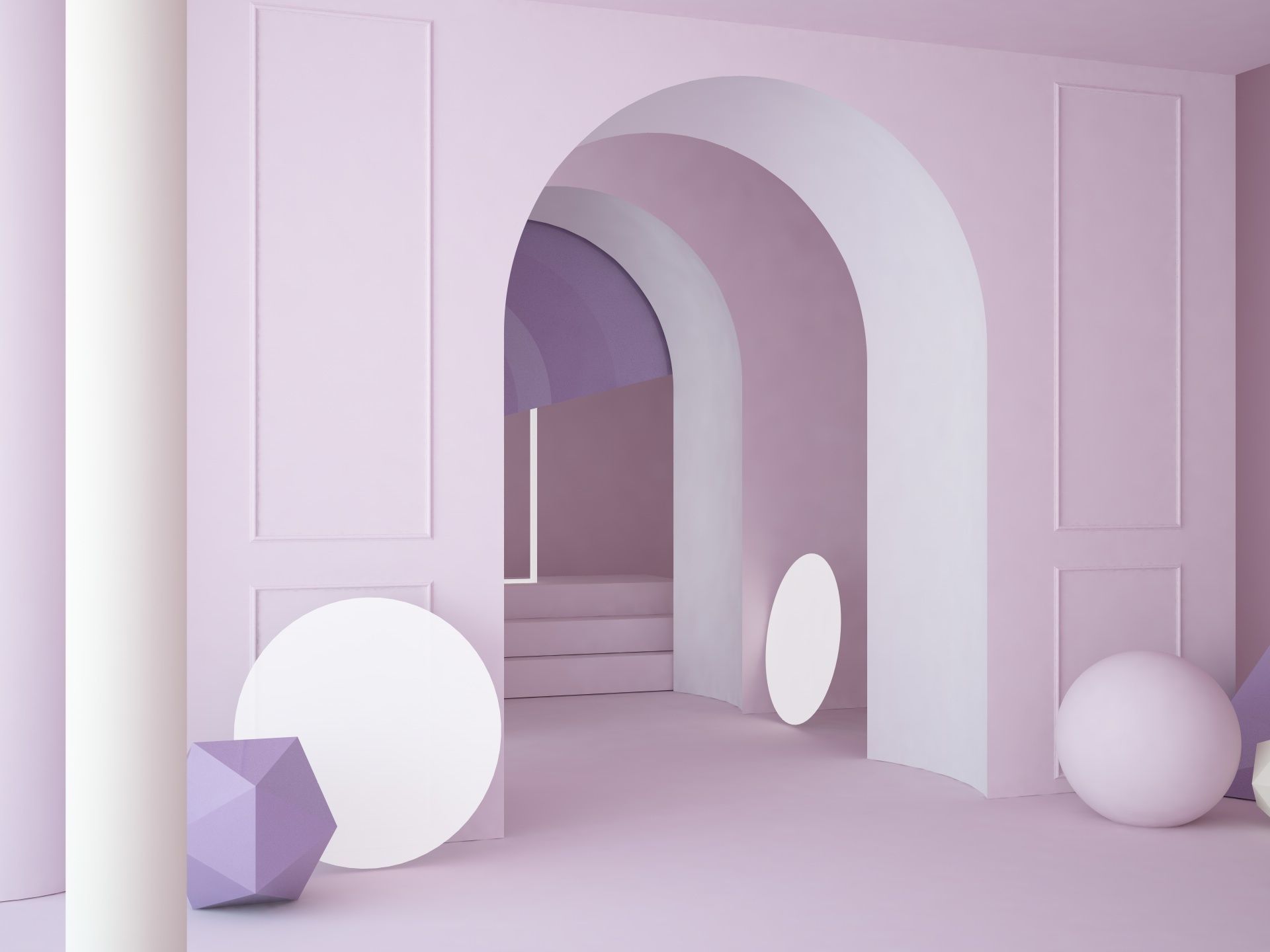 Abstract scene with arch corridor ended with altar 3D model_2