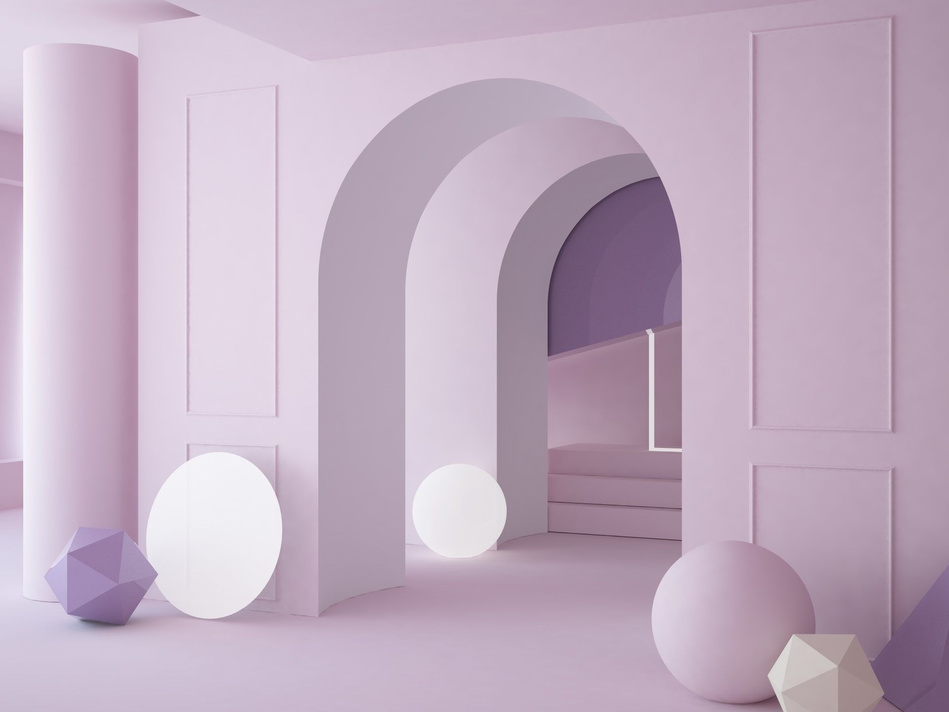 Abstract scene with arch corridor ended with altar 3D model_1