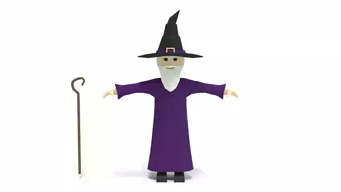 Low Poly Cartoon Wizard Low-poly 3D model