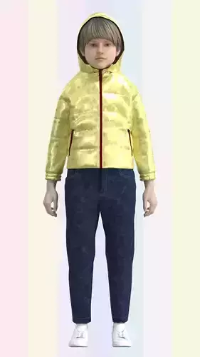 Girls Quilted Jacket with denim pant Low-poly 3D model
