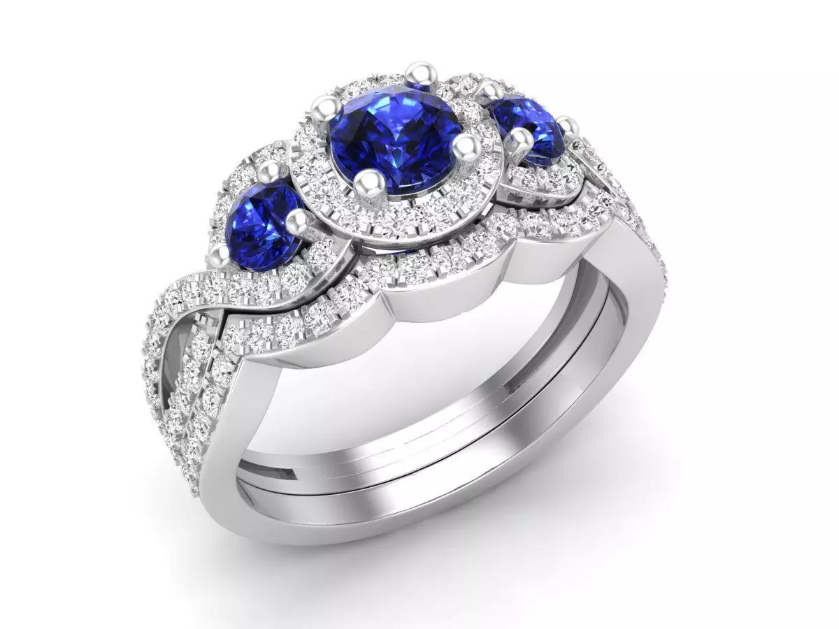 Diamond Ladies Swirl Bridal Set Engagement Ring 3D print model