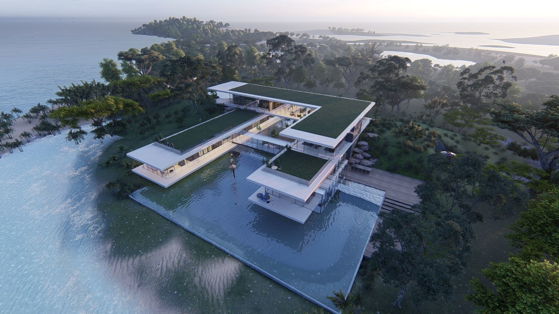 Modern beach villa with interior and 3d grass Revit Lumion 3D model_9