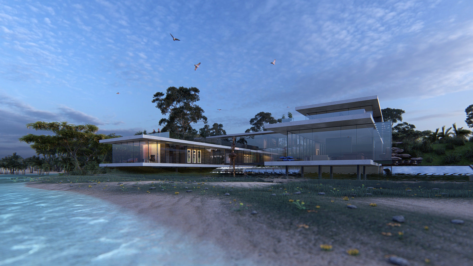 Modern beach villa with interior and 3d grass Revit Lumion 3D model_11