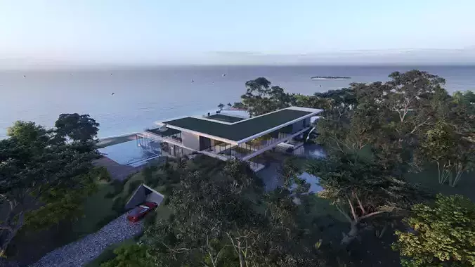 Modern beach villa with interior and 3d grass Revit Lumion 3D model