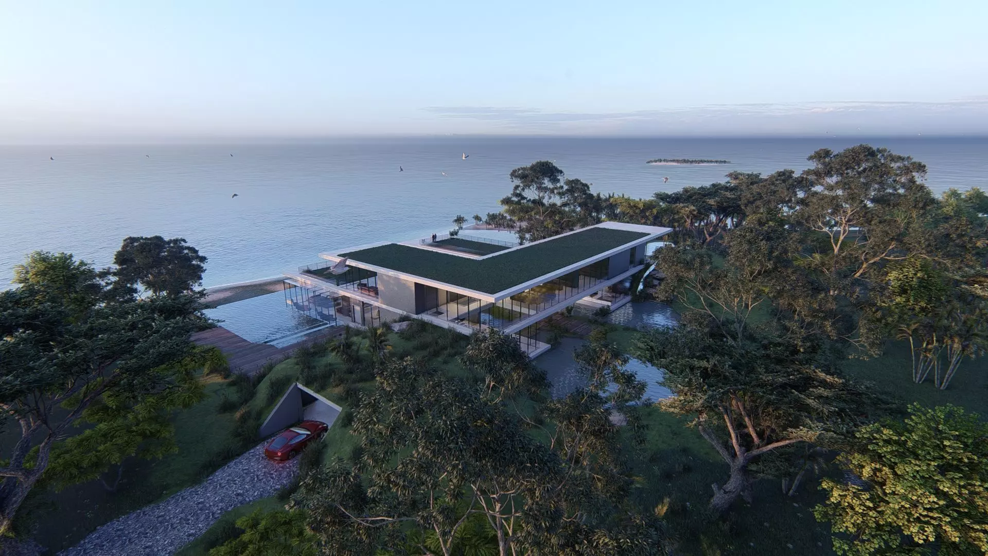 Modern beach villa with interior and 3d grass Revit Lumion 3D model_0