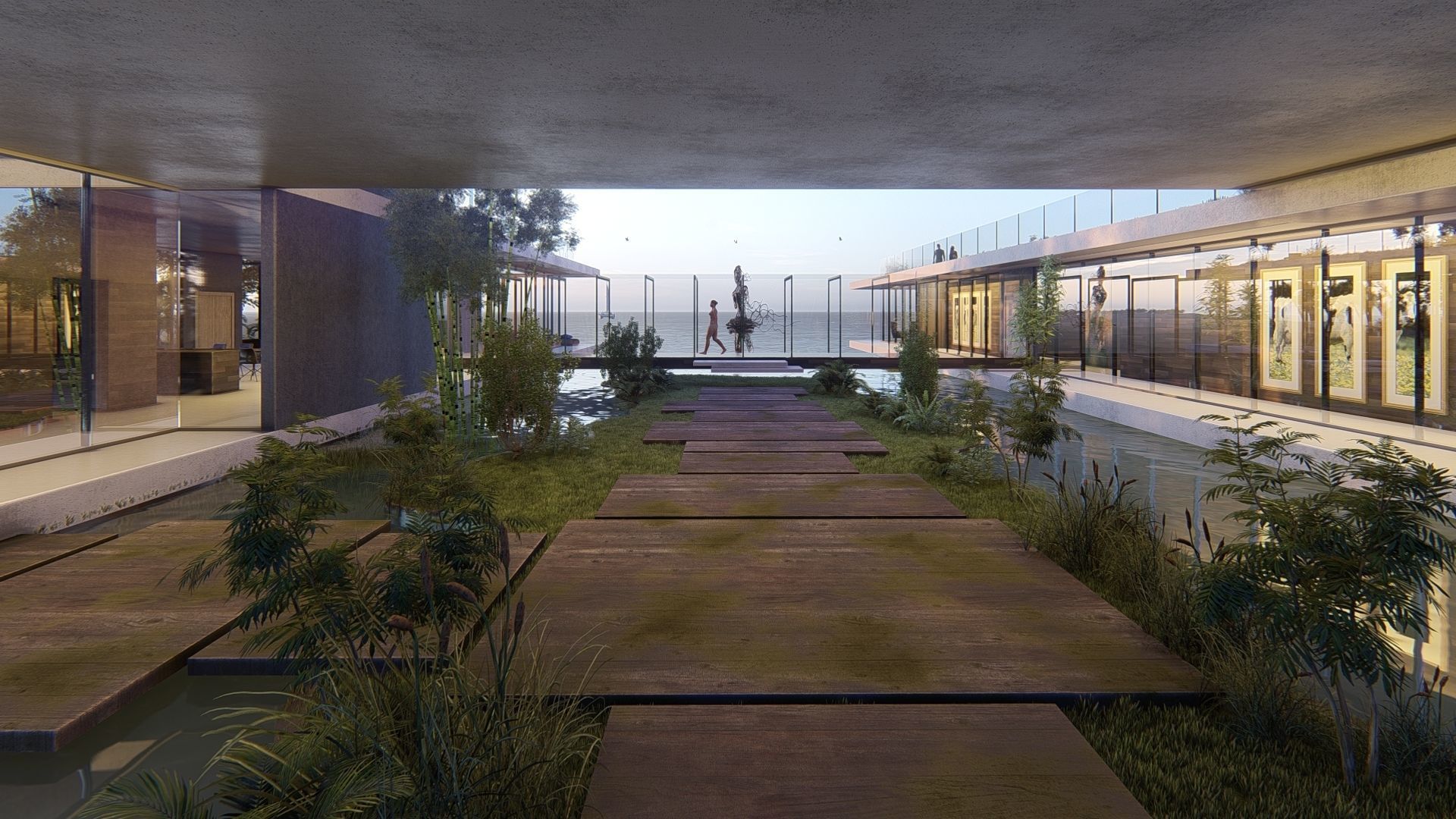 Modern beach villa with interior and 3d grass Revit Lumion 3D model_8