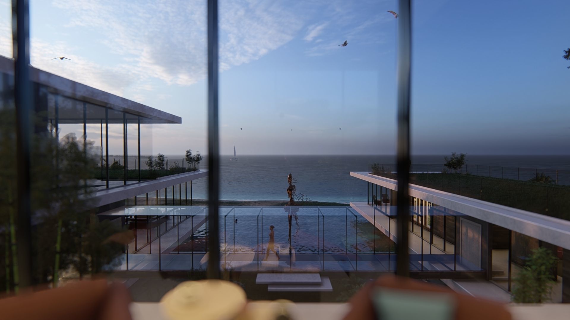 Modern beach villa with interior and 3d grass Revit Lumion 3D model_13