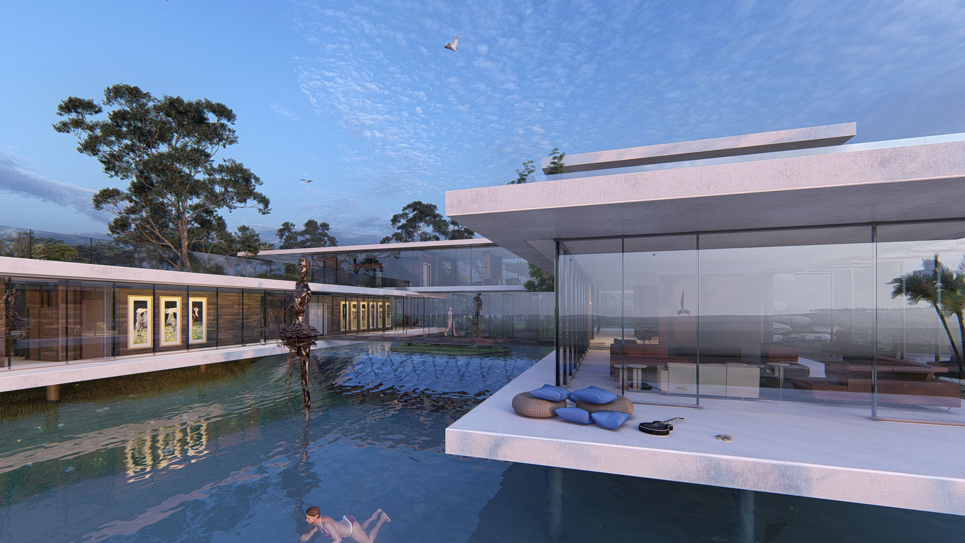 Modern beach villa with interior and 3d grass Revit Lumion 3D model_7