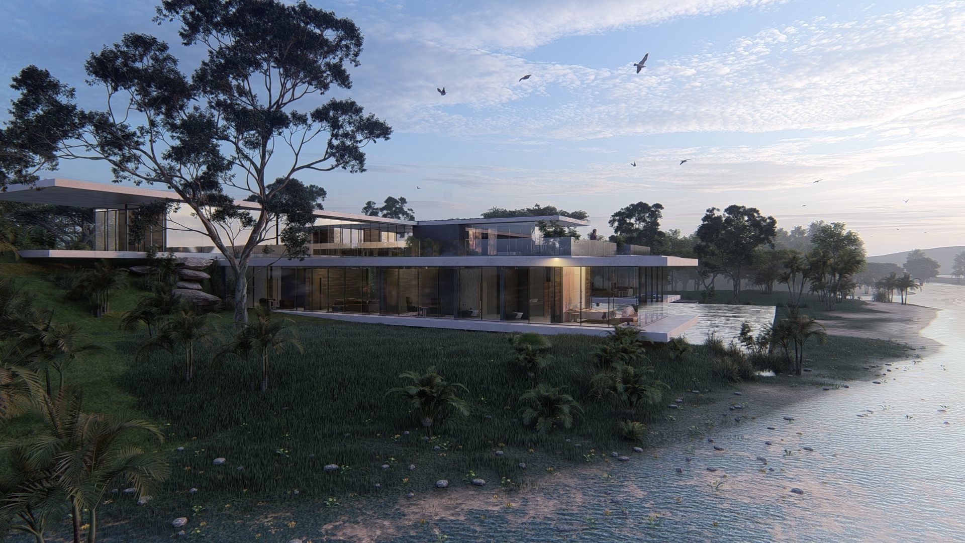 Modern beach villa with interior and 3d grass Revit Lumion 3D model_14