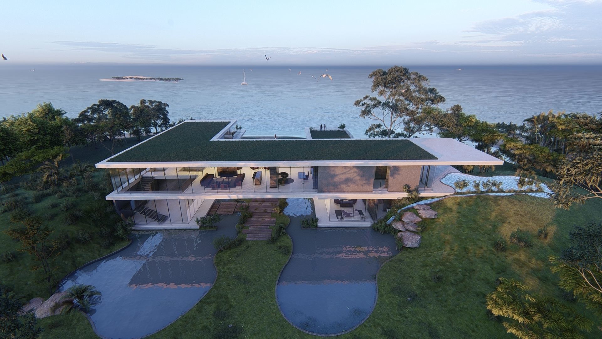 Modern beach villa with interior and 3d grass Revit Lumion 3D model_10