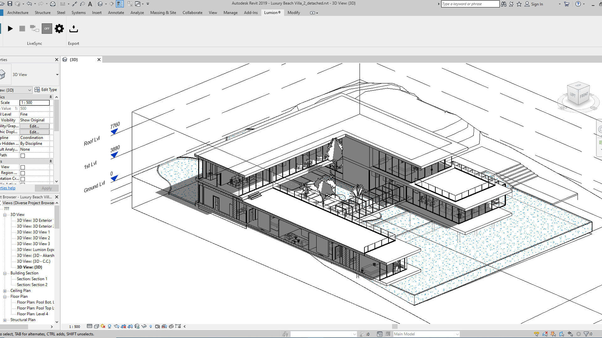 Modern beach villa with interior and 3d grass Revit Lumion 3D model_3
