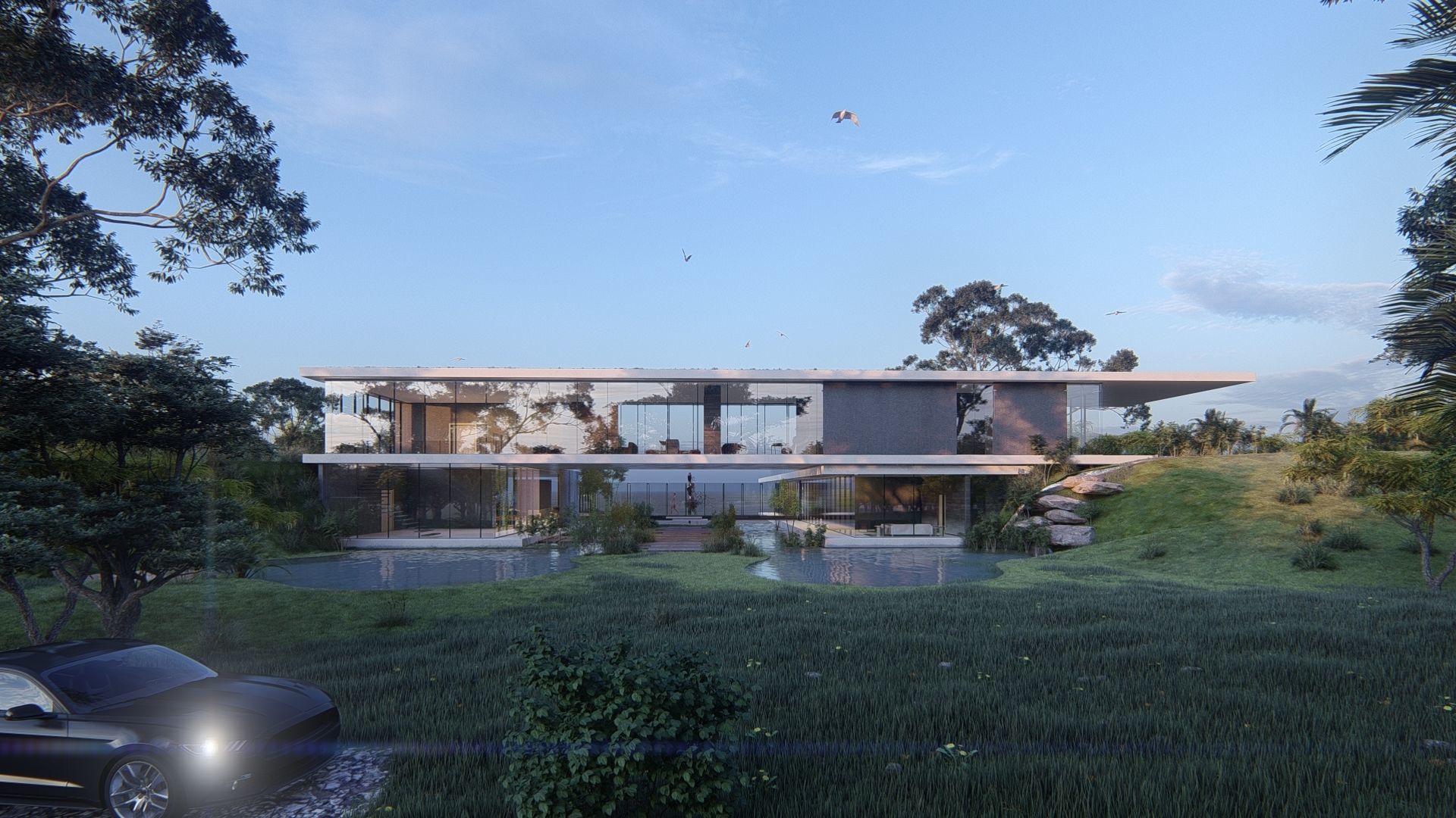 Modern beach villa with interior and 3d grass Revit Lumion 3D model_4