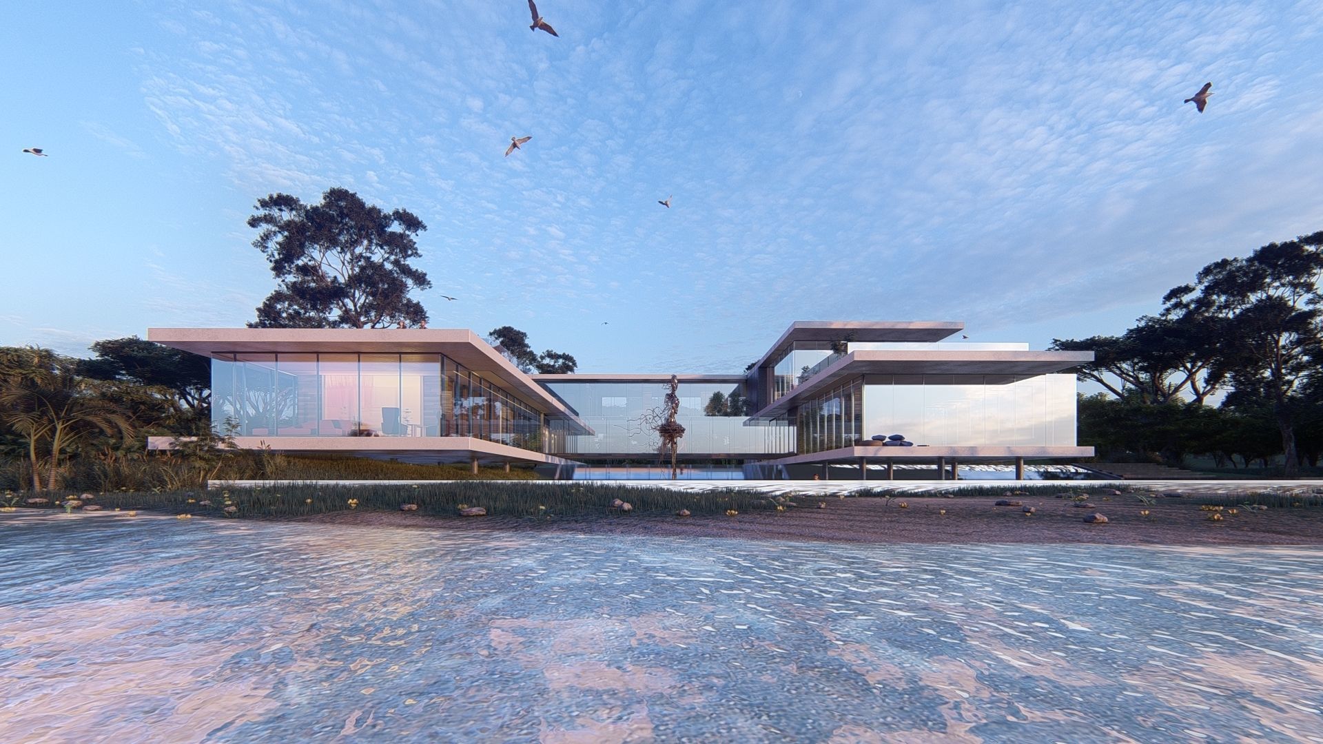 Modern beach villa with interior and 3d grass Revit Lumion 3D model_5