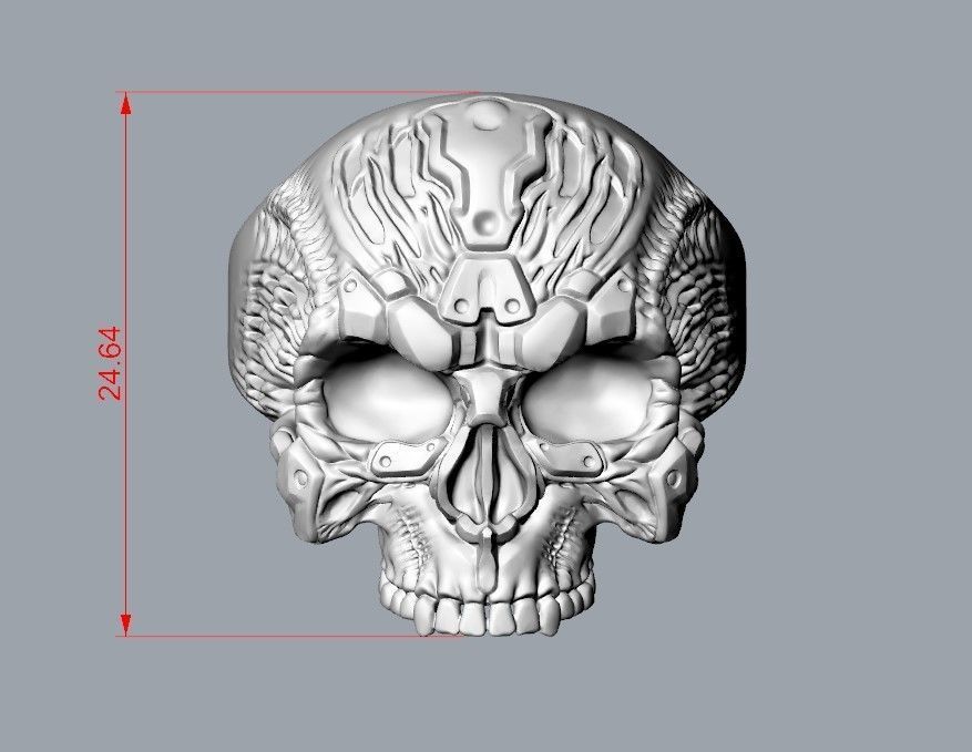Biomechanical Skull Ring 3D print model_9