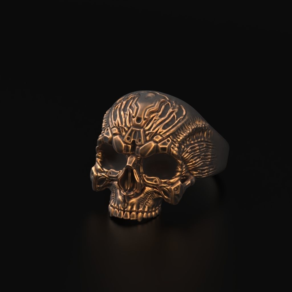 Biomechanical Skull Ring 3D print model_2