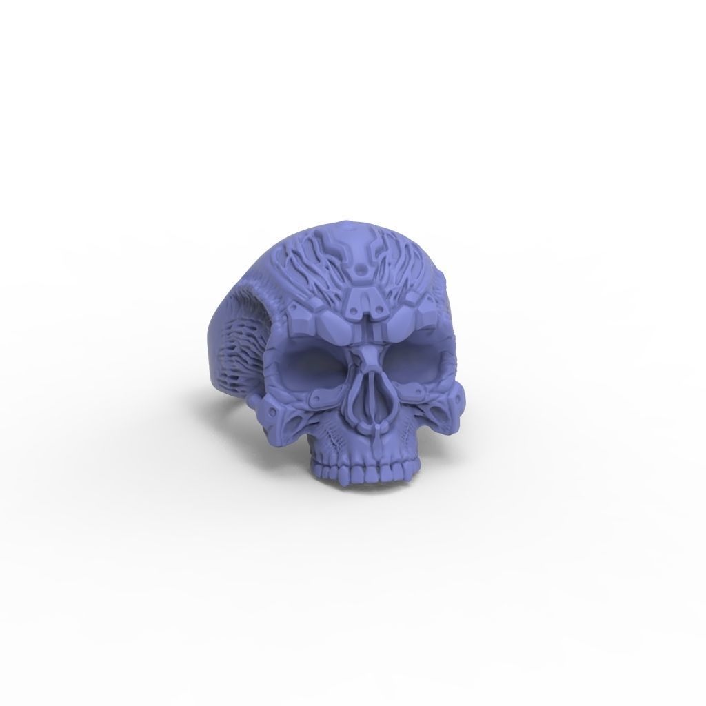 Biomechanical Skull Ring 3D print model_11