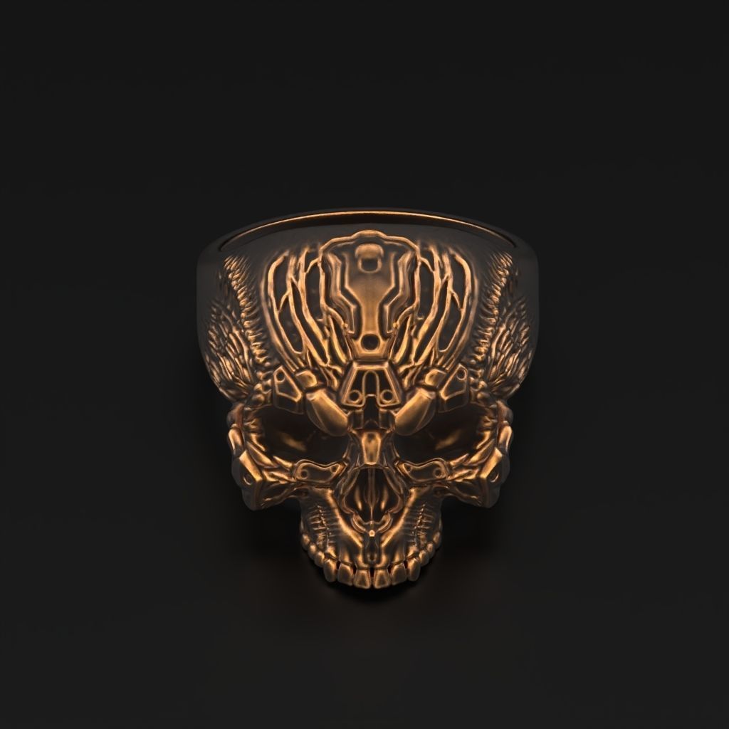 Biomechanical Skull Ring 3D print model_5