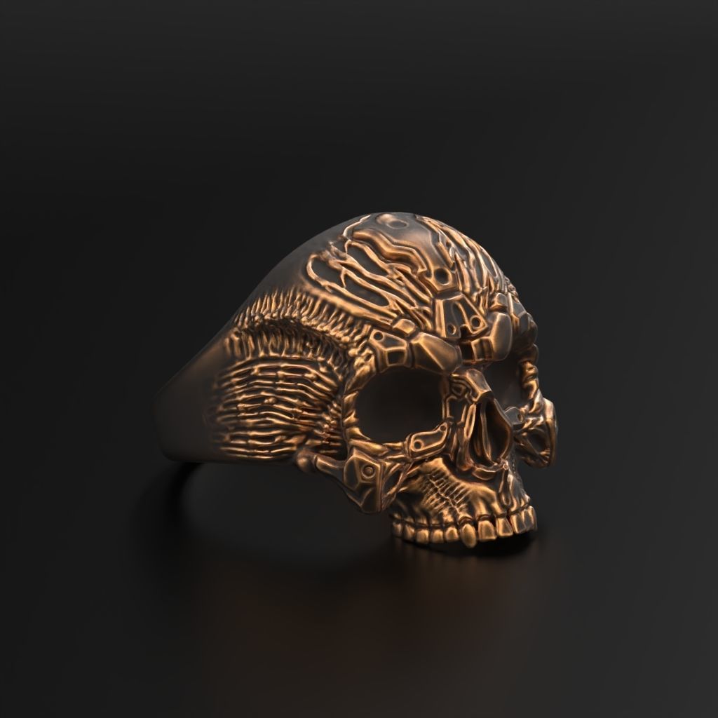 Biomechanical Skull Ring 3D print model_4