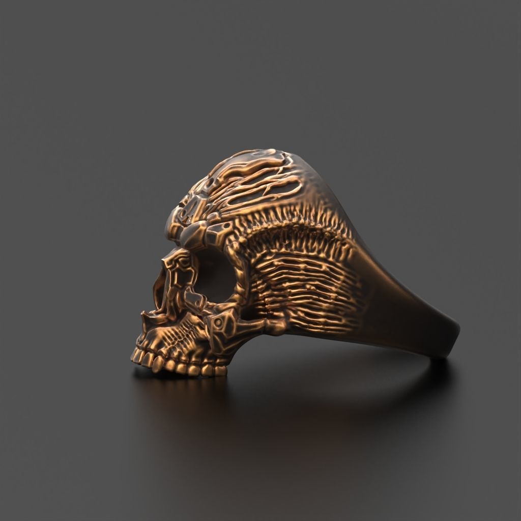 Biomechanical Skull Ring 3D print model_3