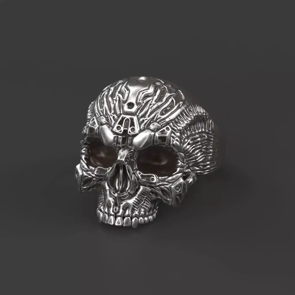 Biomechanical Skull Ring 3D print model_0