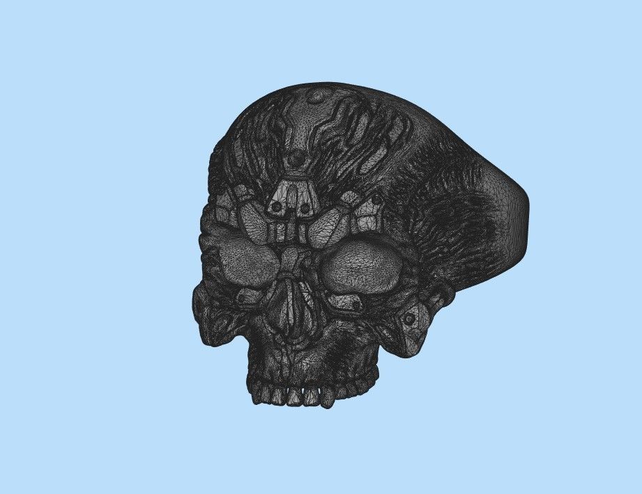 Biomechanical Skull Ring 3D print model_29