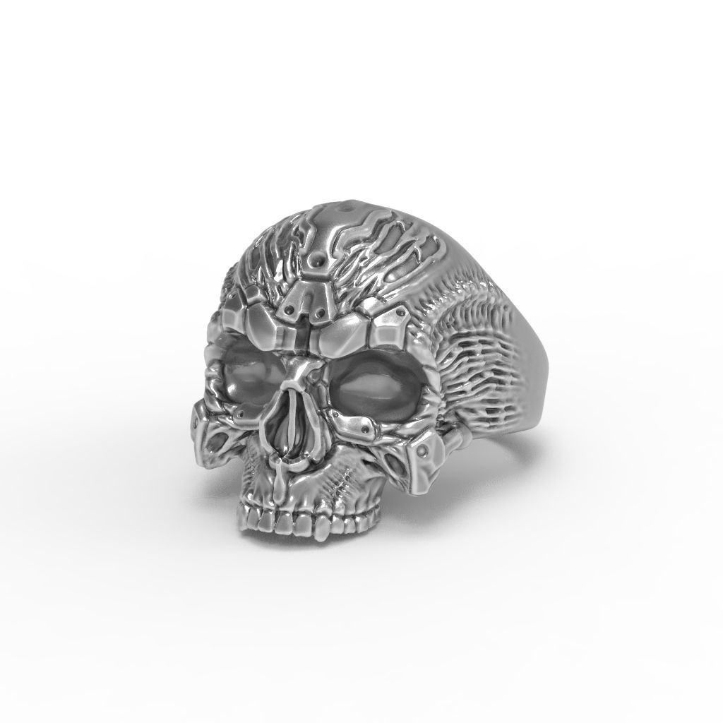 Biomechanical Skull Ring 3D print model_20