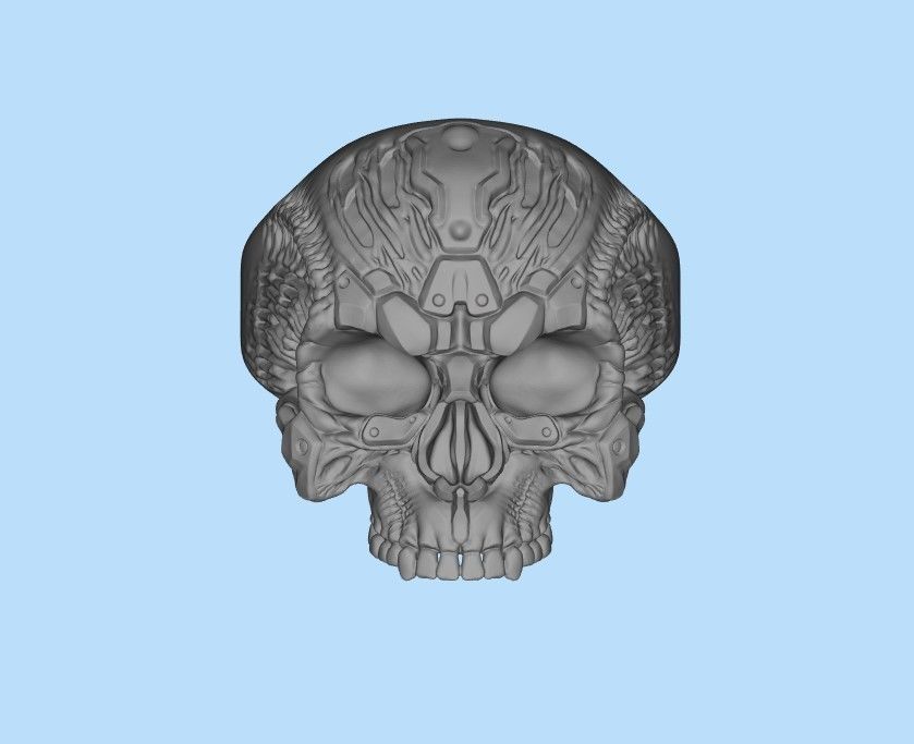 Biomechanical Skull Ring 3D print model_24