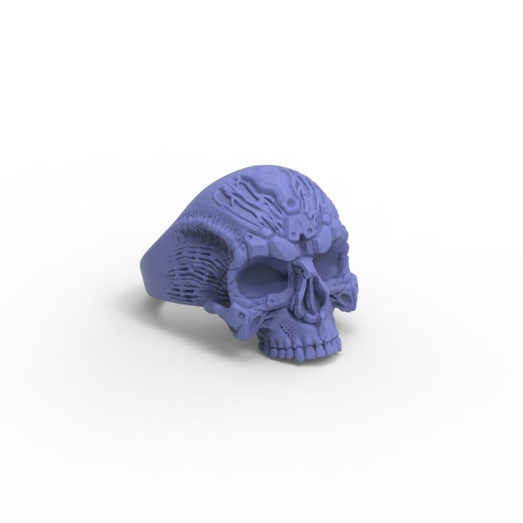 Biomechanical Skull Ring 3D print model_10