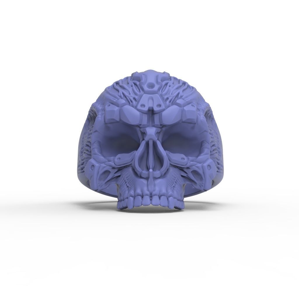 Biomechanical Skull Ring 3D print model_18