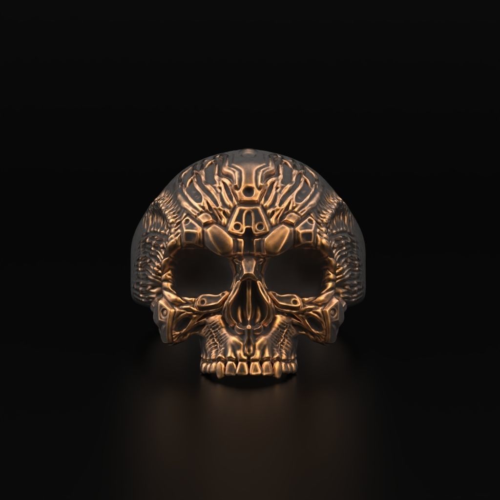 Biomechanical Skull Ring 3D print model_1