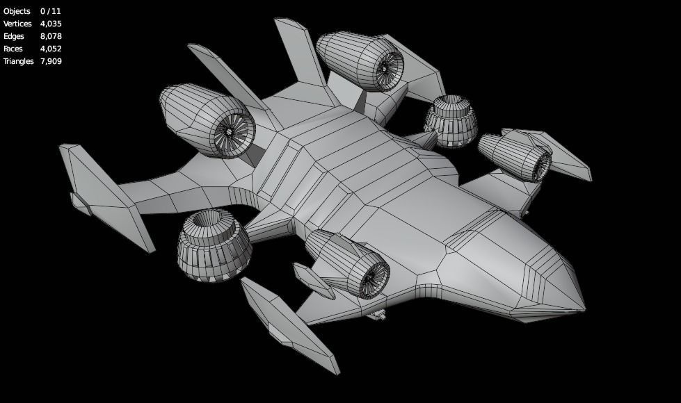 Spaceship Black Hawk Down Low-poly Low-poly 3D model_3