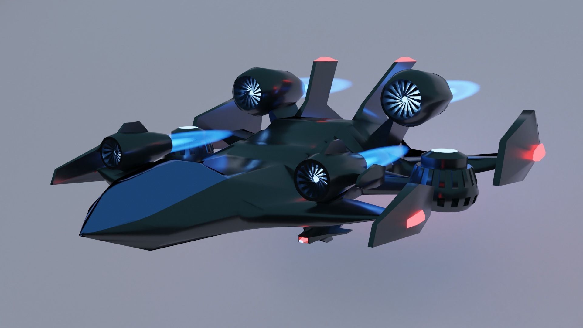 Spaceship Black Hawk Down Low-poly Low-poly 3D model_1