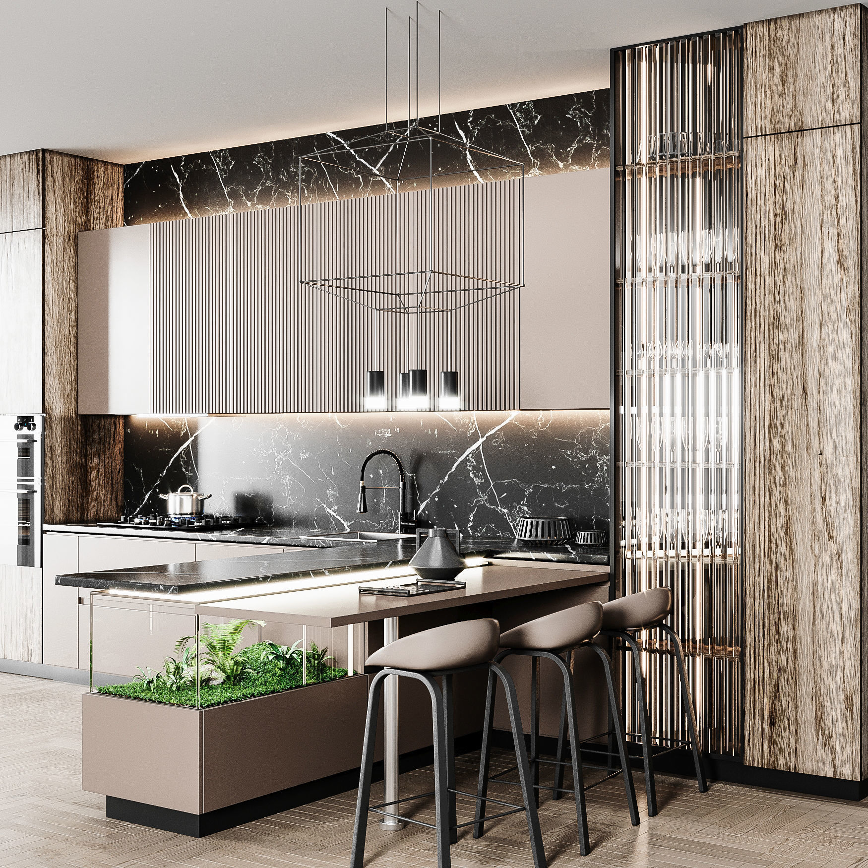 kitche84 modern kitchen with cabinets and marble counter tops 3D model_5