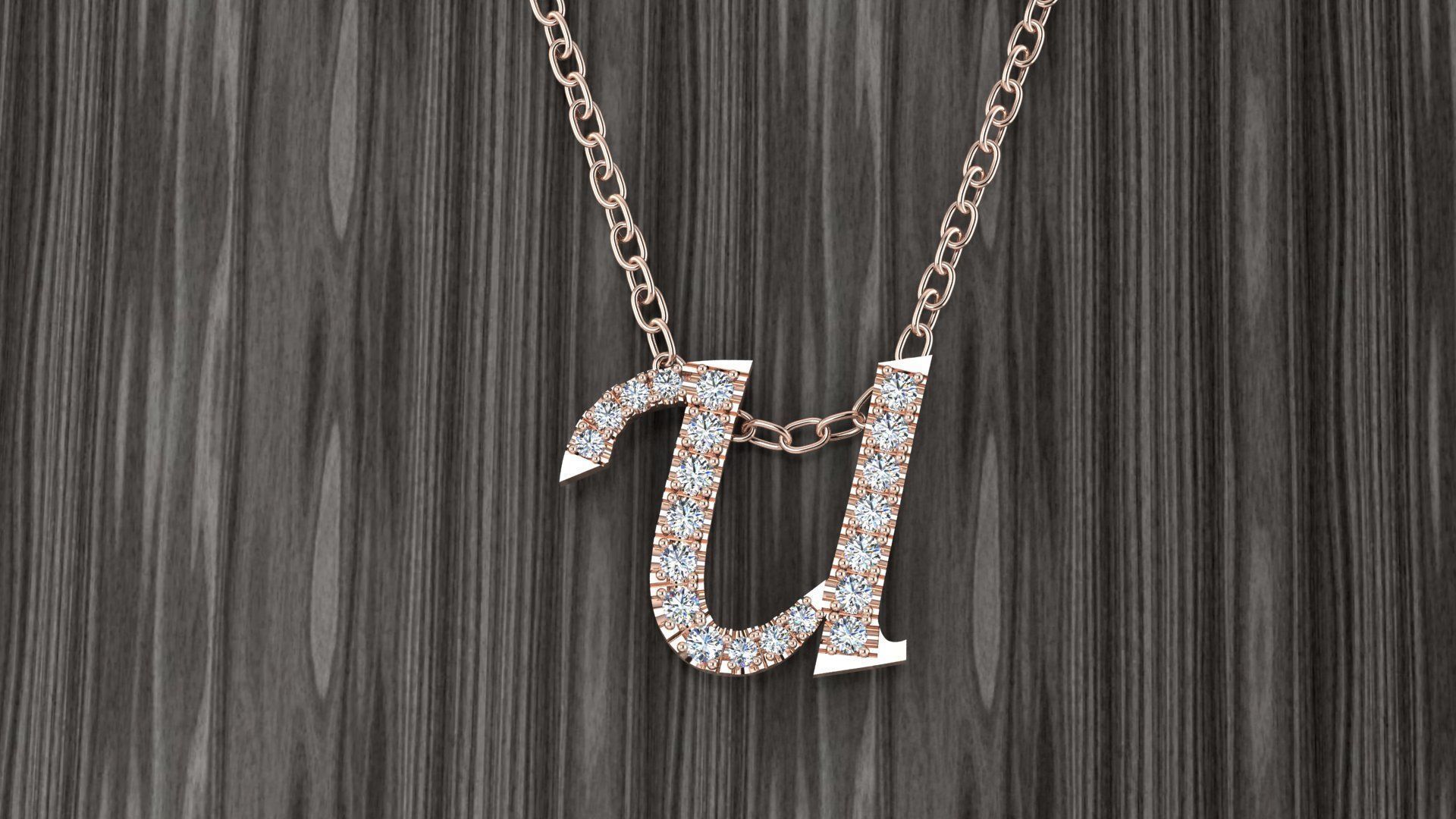 Jewelry Alphabet Pendant U 3D print model_11
