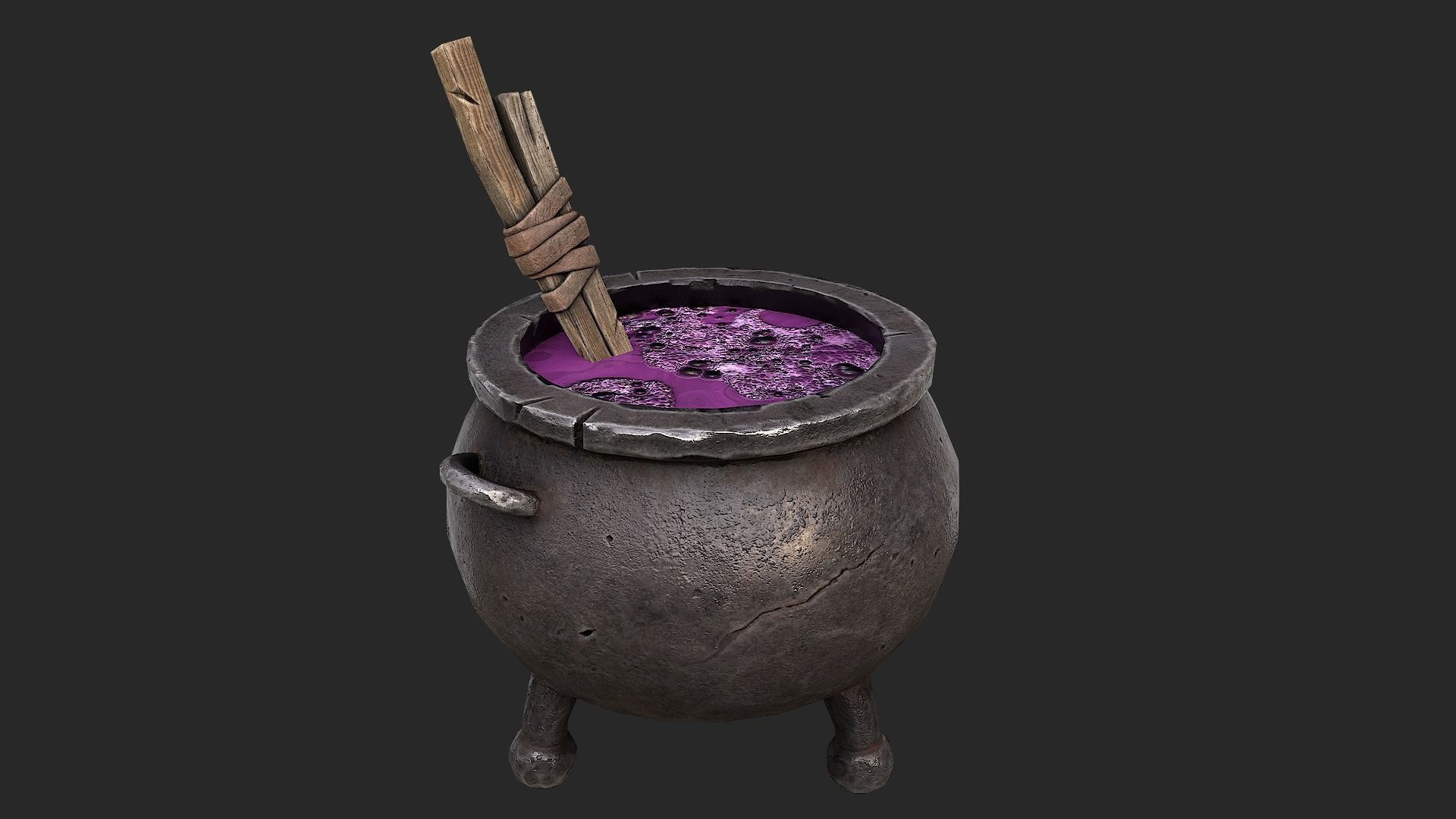 Cauldron Set with liquid in it Low-poly 3D model_11