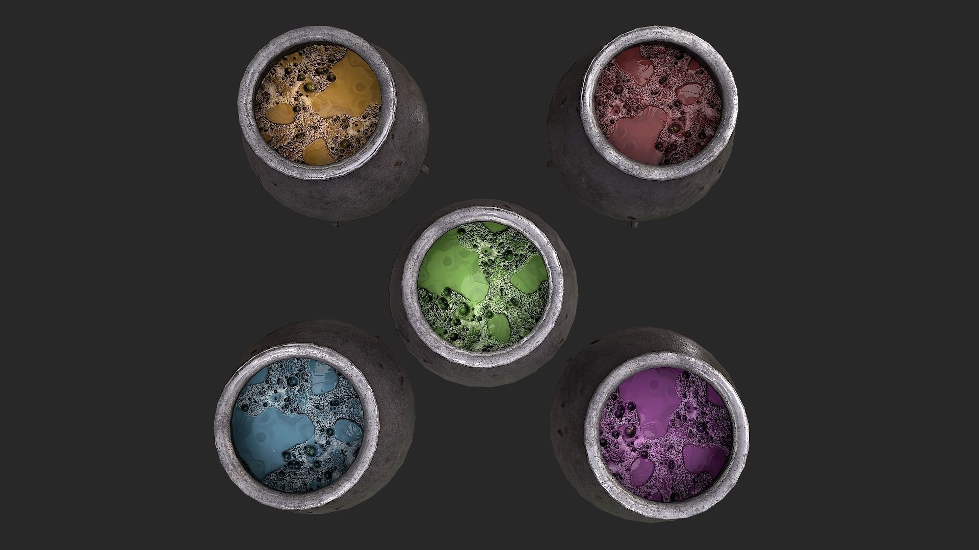 Cauldron Set with liquid in it Low-poly 3D model_18