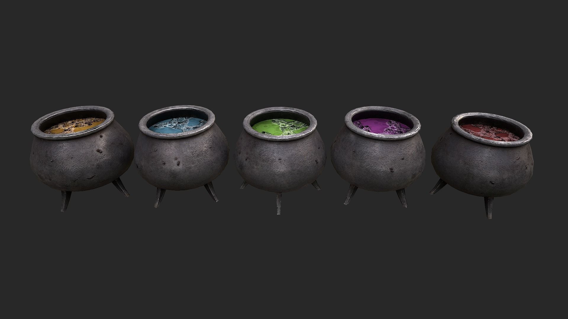 Cauldron Set with liquid in it Low-poly 3D model_21