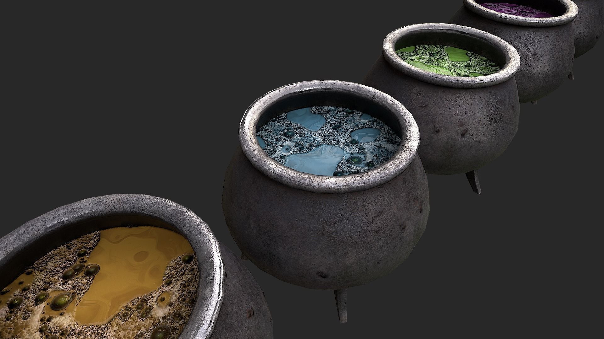 Cauldron Set with liquid in it Low-poly 3D model_23