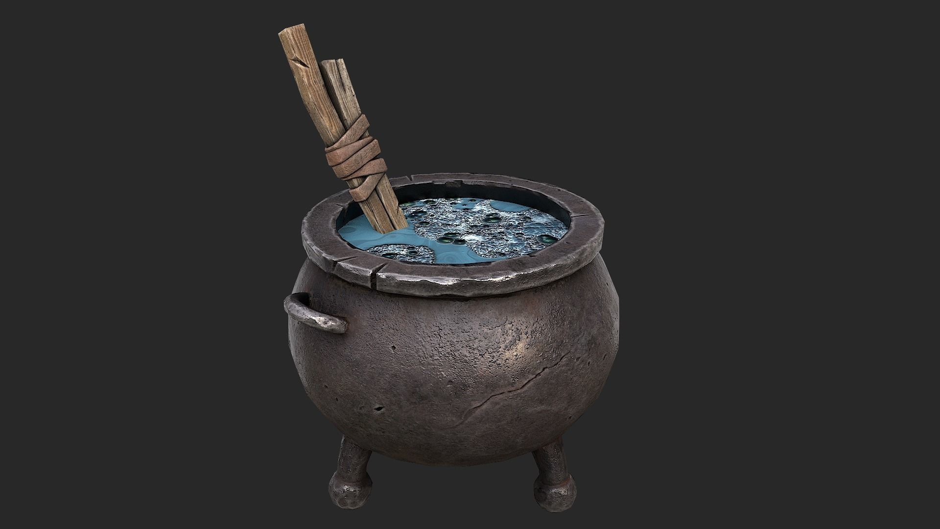 Cauldron Set with liquid in it Low-poly 3D model_8