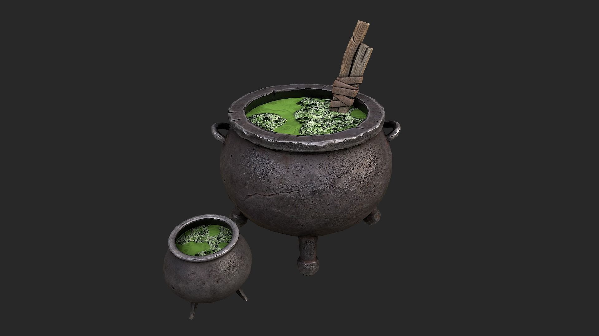Cauldron Set with liquid in it Low-poly 3D model_2