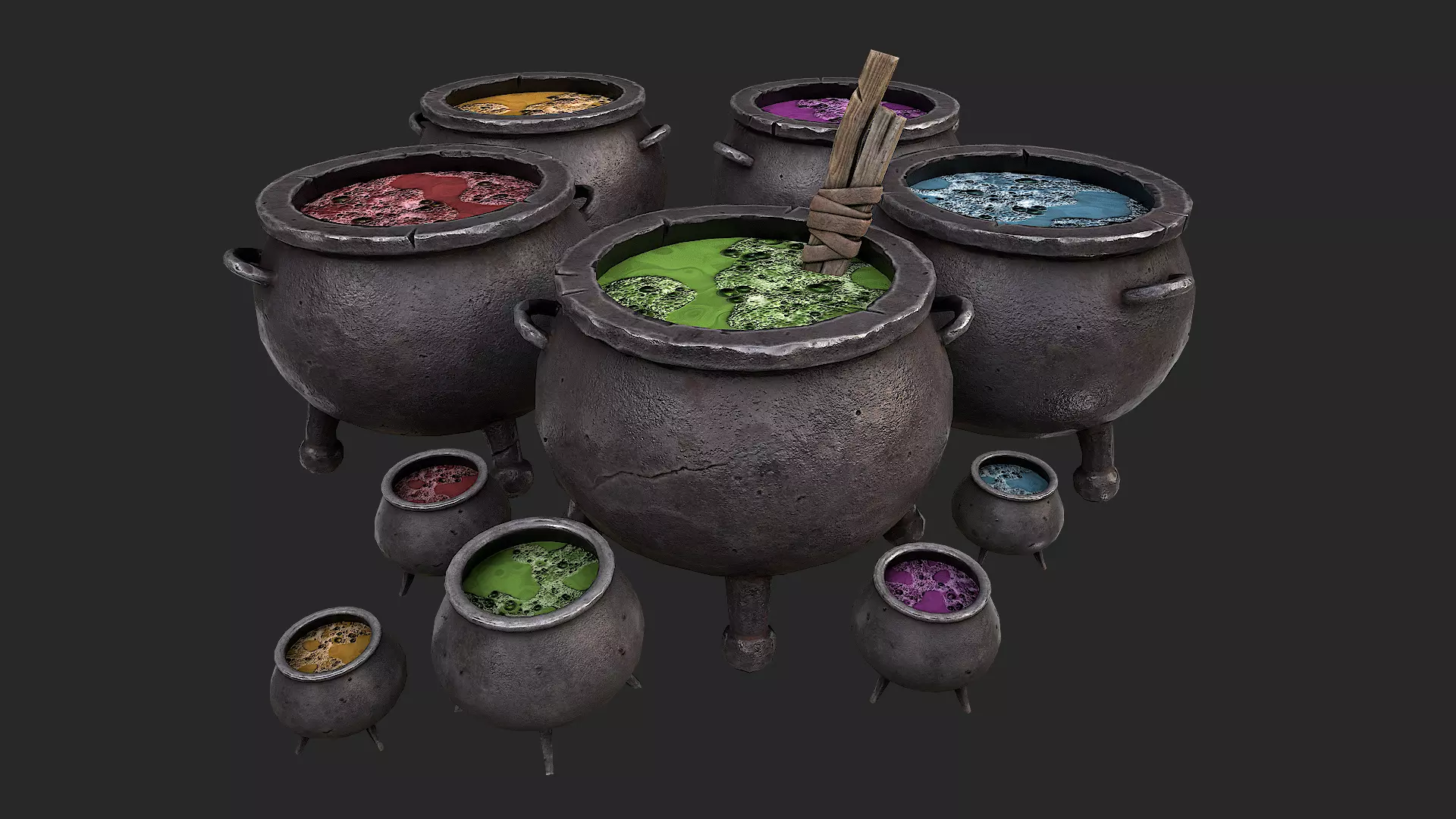 Cauldron Set with liquid in it Low-poly 3D model_0