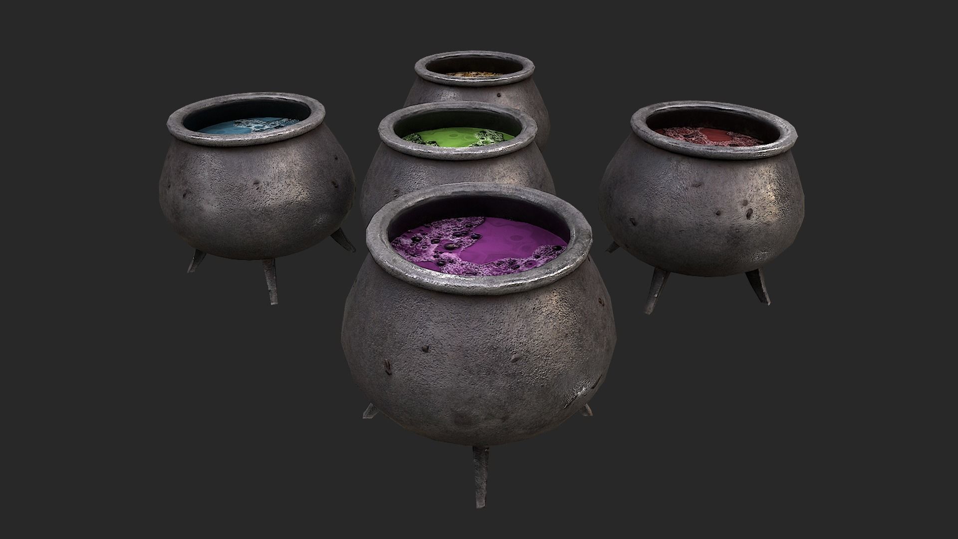 Cauldron Set with liquid in it Low-poly 3D model_19