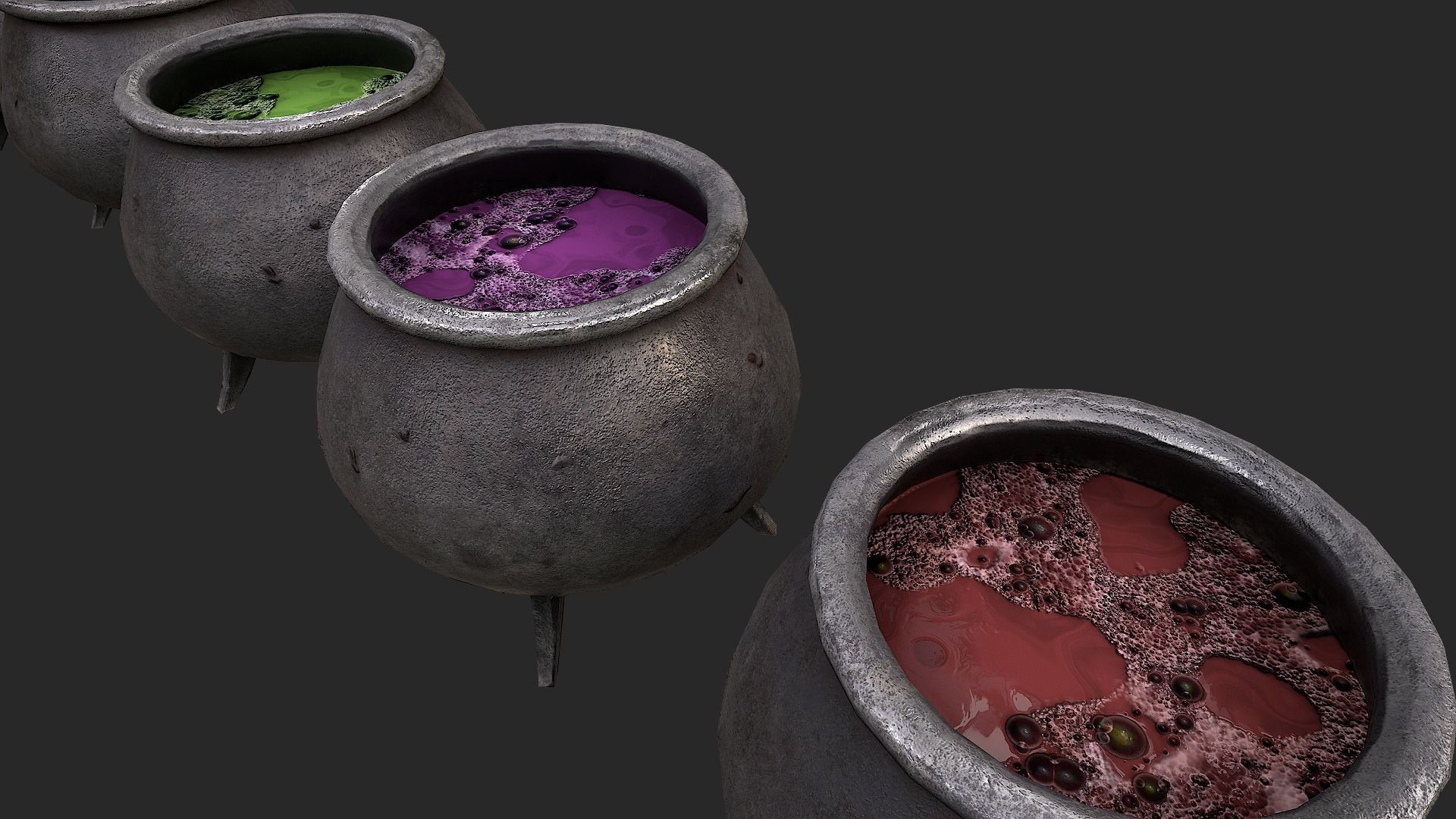 Cauldron Set with liquid in it Low-poly 3D model_22