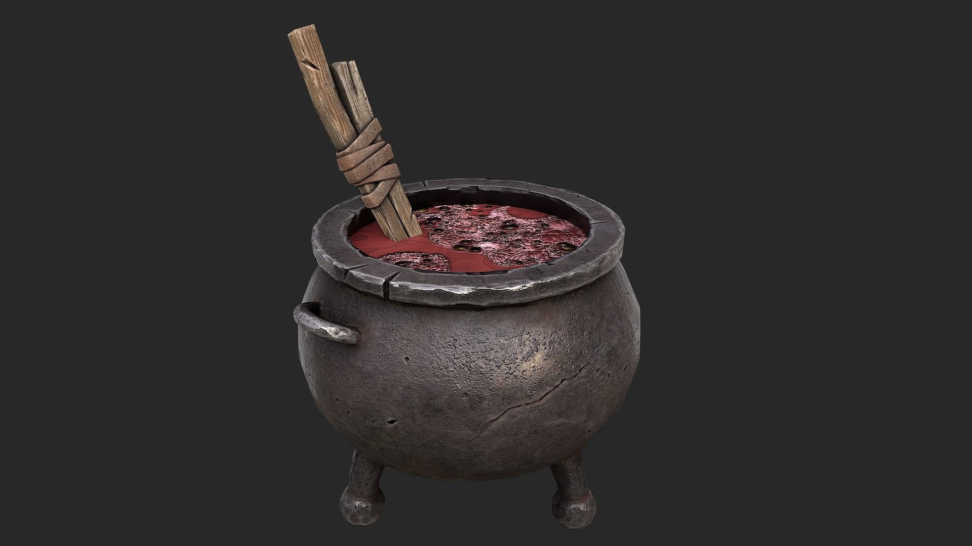 Cauldron Set with liquid in it Low-poly 3D model_10