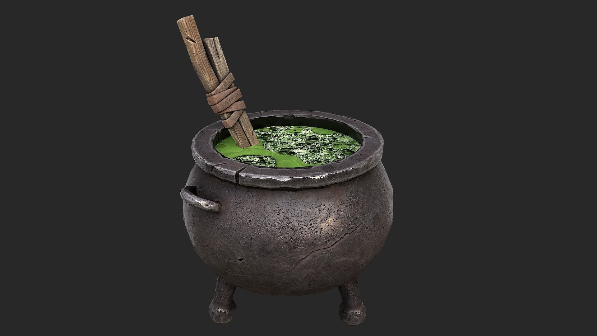 Cauldron Set with liquid in it Low-poly 3D model_7